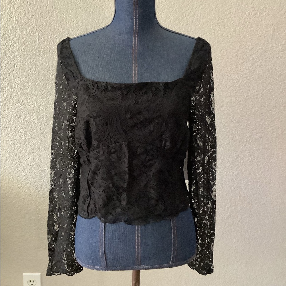 Kirious L.A Black Long Sleeve Lace Crop Top Juniors Women's Size X-Large